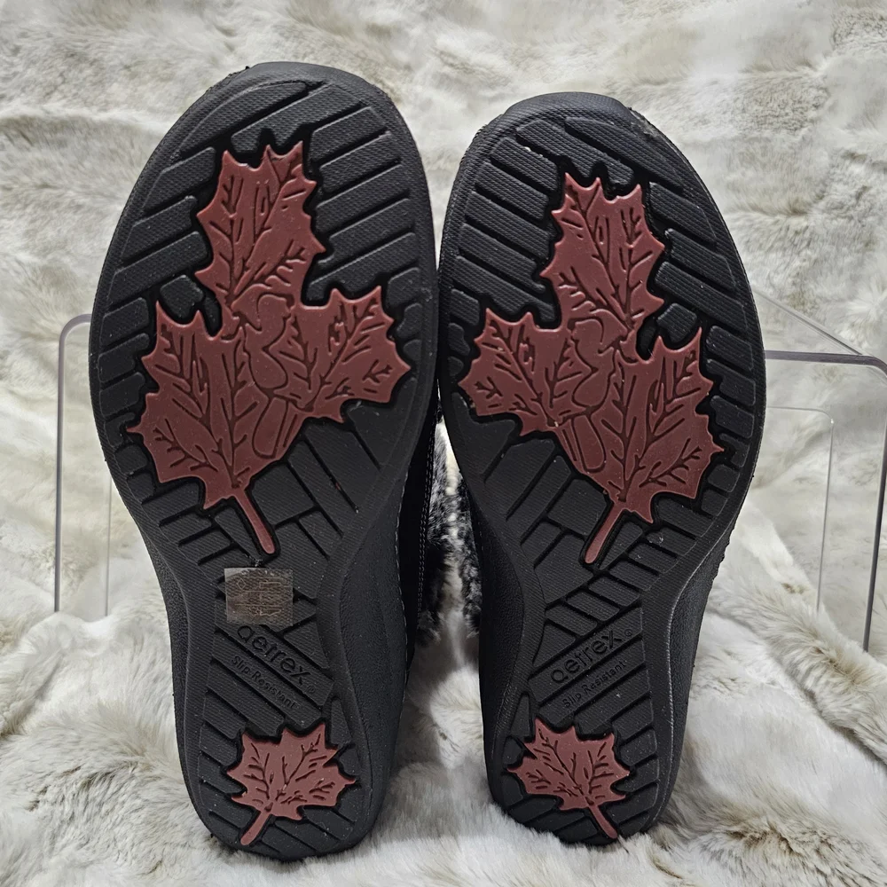 Aetrex Black Faux-Fur Lace-Up Winter Boots